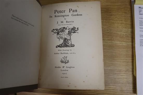 Three Arthur Rackham illustrated books: Peter Pan in Kensington Gardens, 4th edition, published 1907; Snowdrop